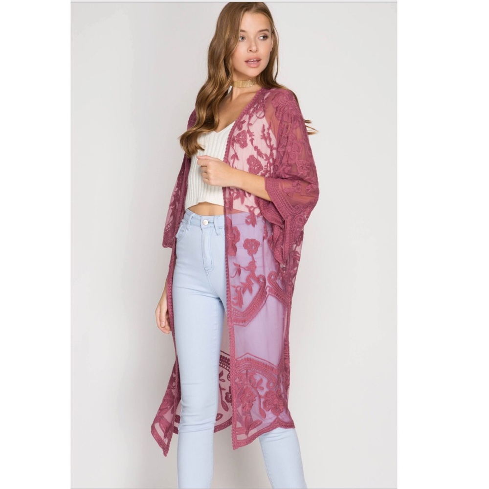 • H P• LAST S/M Crochet Lace Kimono - Slate - Picture 3 of 8